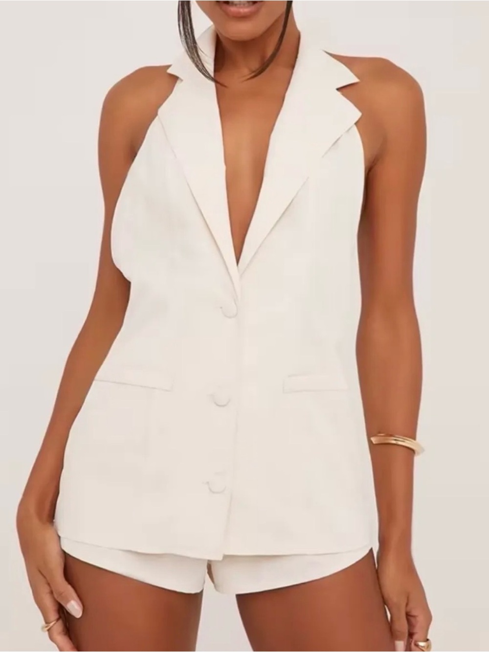 EGO Cream Sleeveless Tailored Blazer Vest